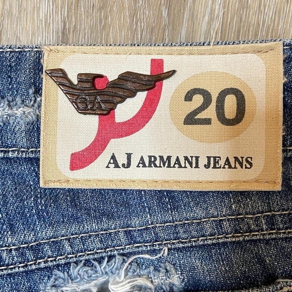 AJ ARMANI JEANS Men's Designer Distressed Boot Cut Denim Blue Jeans - Picture 6 of 7